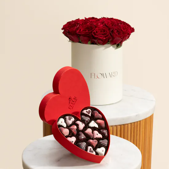 Fleur Red Heart Chocolate Box | Glam Roses and I Love You Ballon