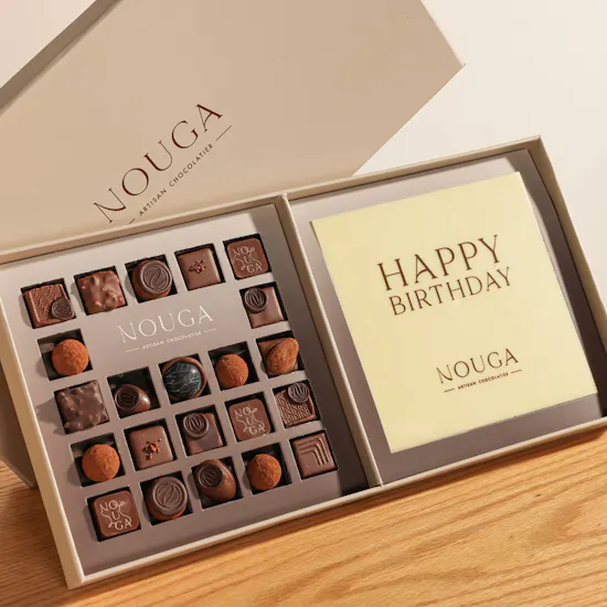 Nouga Happy Birthday Bonbon Chocolate Box | Shinny Roses Bouquet