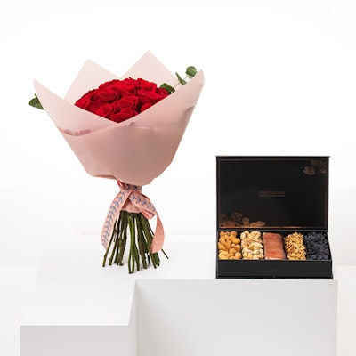 Mukassarat Assorted Nuts & Dried Fruit Box | Red Roses