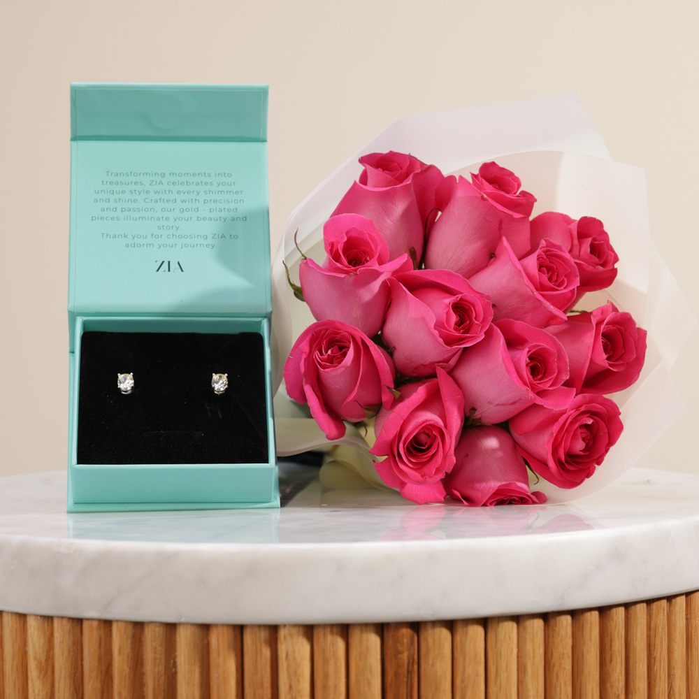 Zia Oval Silver with Citrine Stone Stud Earring | Fuchsia Roses