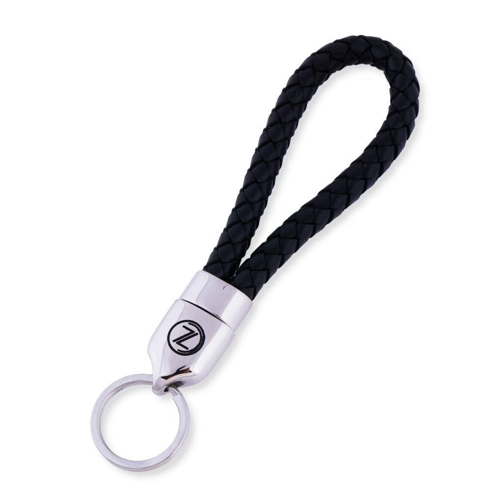 Zus Black Genuine Leather Keychain | Stainless-Steel Charm | 6mm