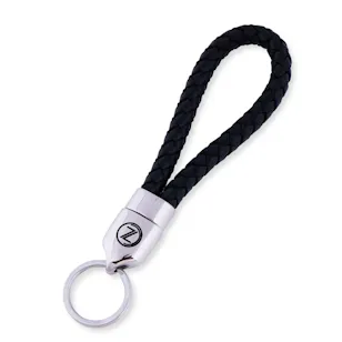 Zus Black Genuine Leather Keychain | Stainless-Steel Charm | 6mm Zus Black Genuine Leather Keychain | Stainless-Steel Charm | 6mm