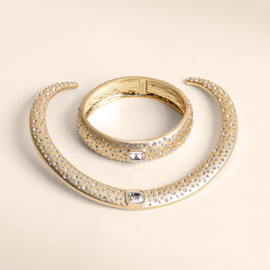 Lynyer Aurora Dust Gemstone Gold Plated Necklace and Bangle Set