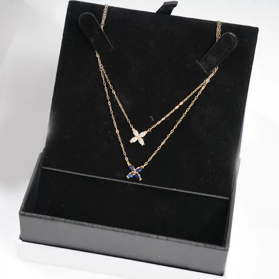 Nava Jewelry Two Layered Rose Gold Necklace | 12 Red Roses Bouquet