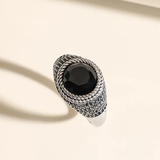 Floward Black King Elegance Silver Men’s Ring | Size 8