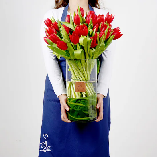 Large Red Tulips Cylinder Vase Enta Omry