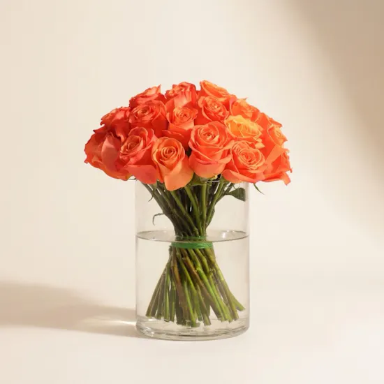 Orange Roses Vase | 35 Flowers