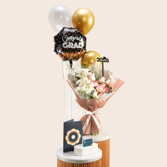 Floward Card | Graduation Flower Bouquet and Balloons
