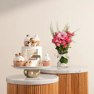 December Cake Golden White Birthday Cake and Cupcakes | Graceful Flowers December Cake Golden White Birthday Cake and Cupcakes | Graceful Flowers