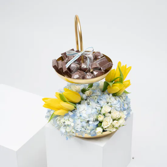Gold Plate of Chocolate & Flowers