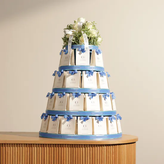 Ghazl Chocolatier New Baby Boy Favors Chocolate Tower | Pure Flowers