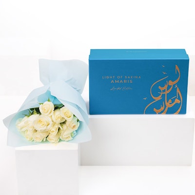 Amaris Gift Set & White Roses bouquet