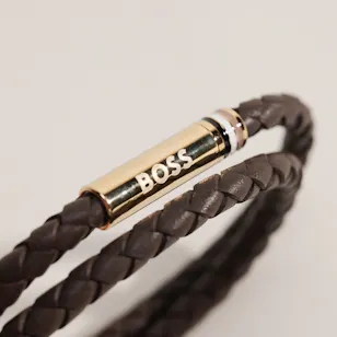 Hugo Boss Ares Double Braided Leather Cuff Men's Wristband