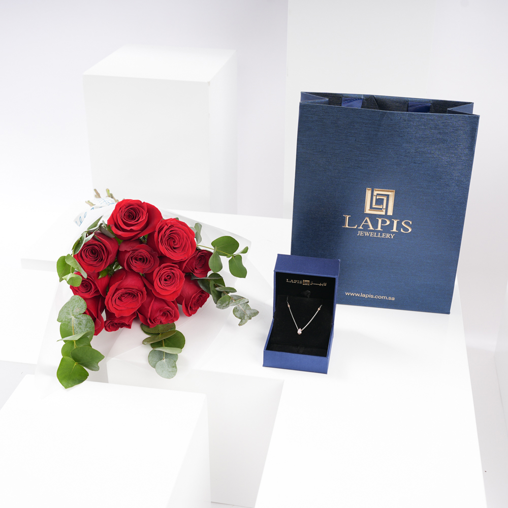 قلادة الحجر الوردي والألماس من لابيز | باقة الجوري الأحمر