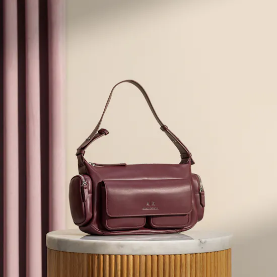 Armani Exchange Large Burgundy Shoulder Bag with Side Pockets