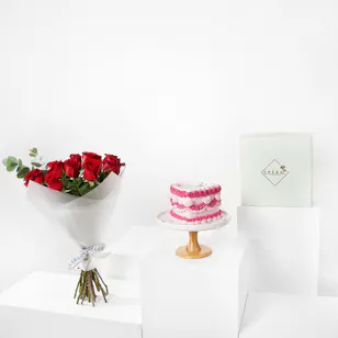 Opera Pink Heart Shaped Cake | Red Roses Opera Pink Heart Shaped Cake | Red Roses