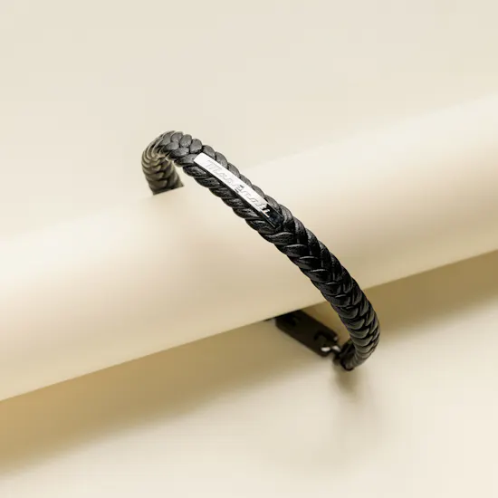 Maserati Men Black Leather Bracelet