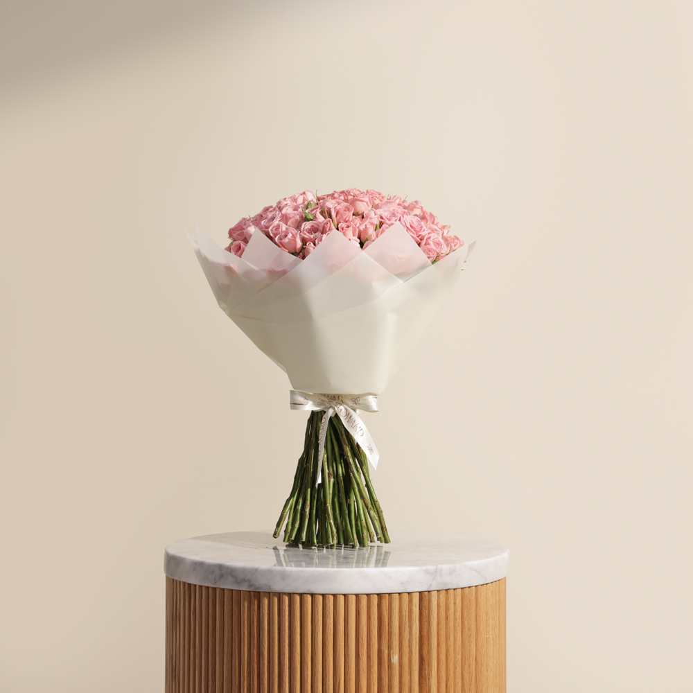 Pretty Pink Baby Roses Bouquet | 50 Flowers