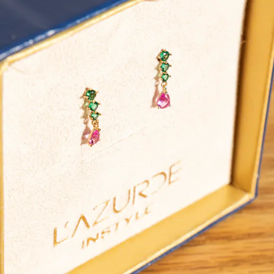 L'azurde Gold Colored Stones Drop Earrings for Women | 14k
