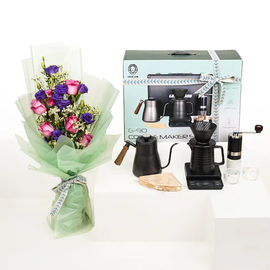Ephone Green G-90 Coffee Maker Set | Purple Blooms