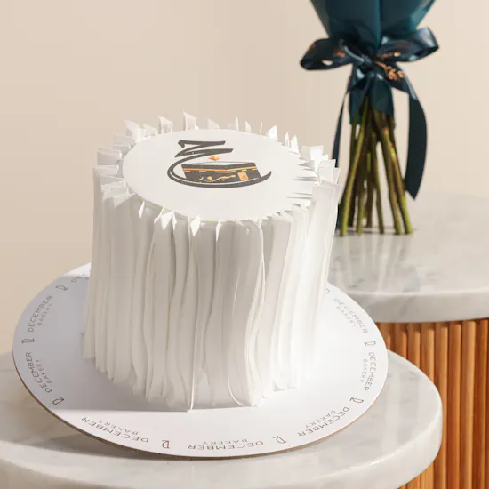 December Cake Hajj Mabroor White Ruffle Cake | Petal Code Flowers