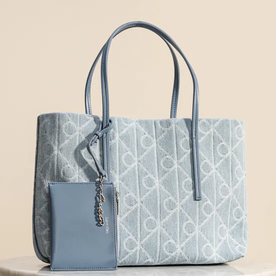 Calvin Klein Allover Emblem Logo Denim Small Women’s Tote Bag