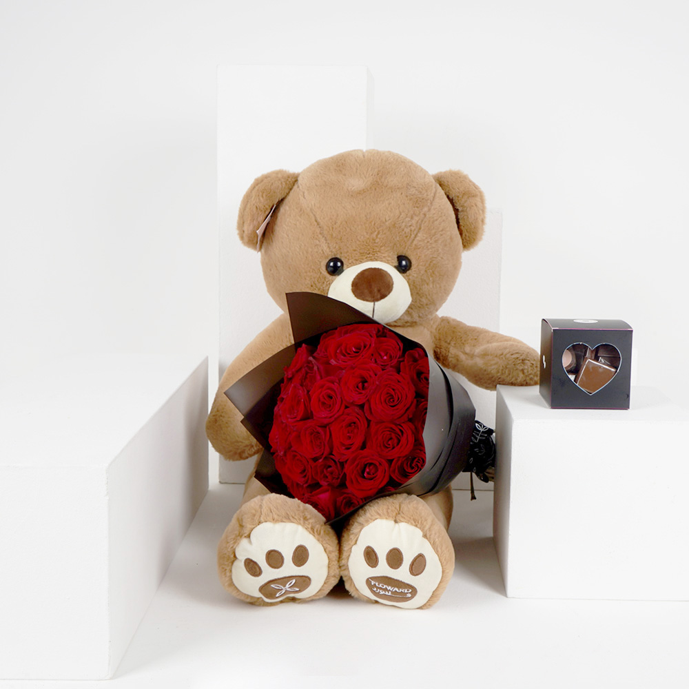 جوري احمر | دمية دب | علبة شوكولاتة 