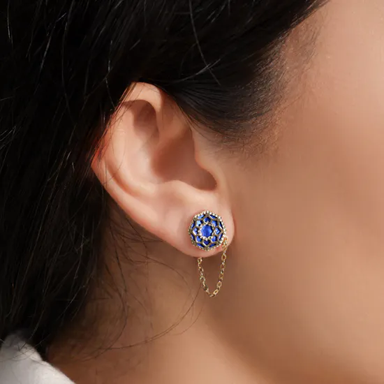 Damas Amelia Marrakesh Blue Mother of Pearl Mismatching Stud Earrings