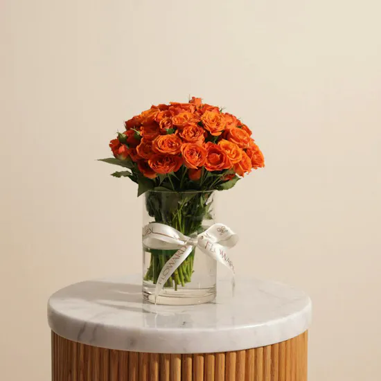 Warm Orange Baby Roses Vase | 18 Flowers