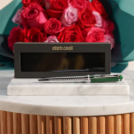 Roberto Cavalli Writing Pen | Charming Roses Bouquet