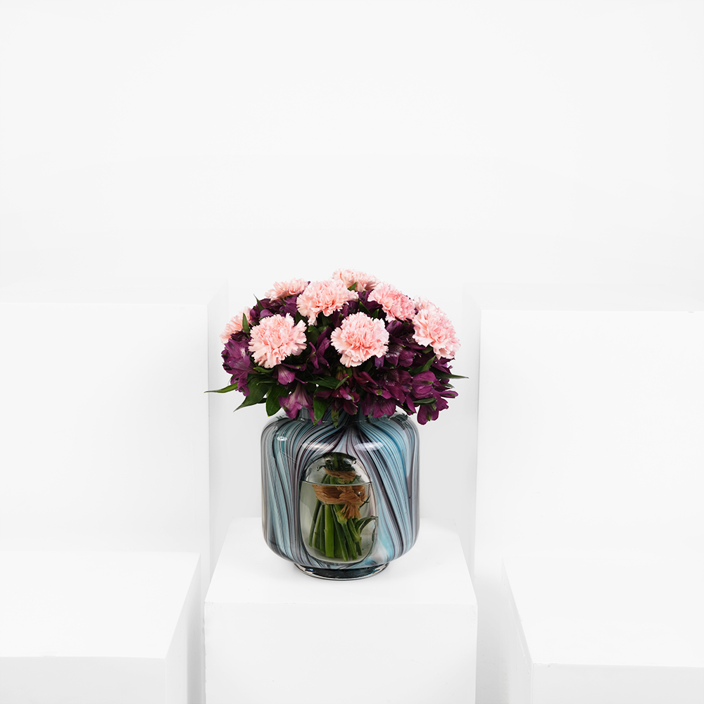 Shiny Flowers | Blue Glass Vase