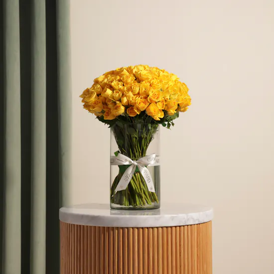Yellow Baby Roses Vase | 50 Flowers