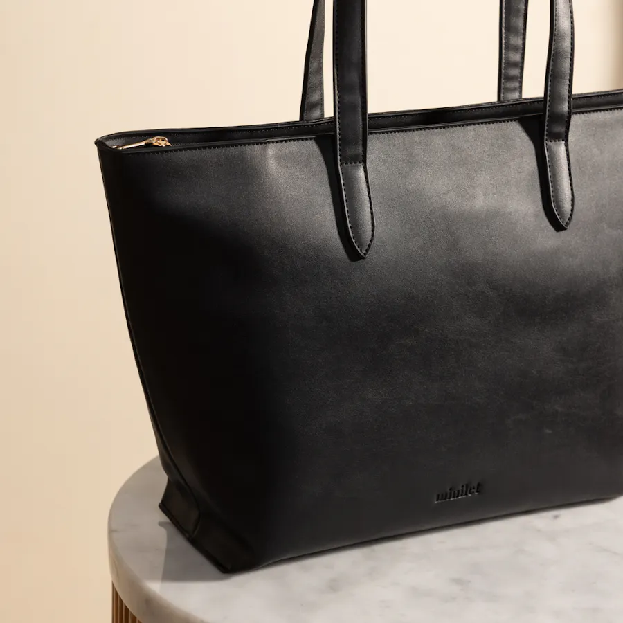 Minilet Classic Zipper Black Leather Handbag  3