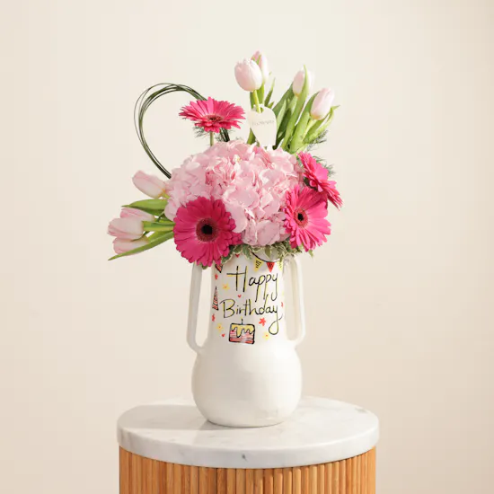 Keramos Studio Pink Joy Birthday Flowers Vase