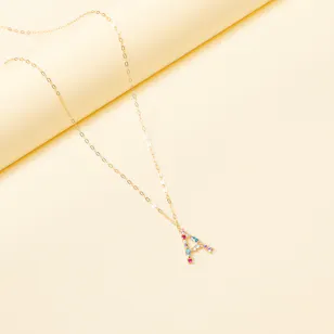 Lazurde Letter A Colored Stones Necklace 