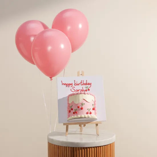 Floward Cherry Blossom Personalized Birthday Half Portrait Cake with Pink Balloons
