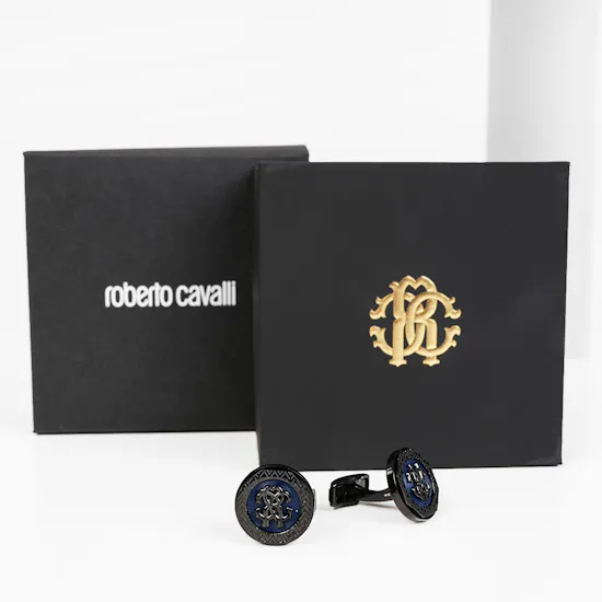 Roberto Cavalli Cufflinks | Black Color with Blue Pattern
