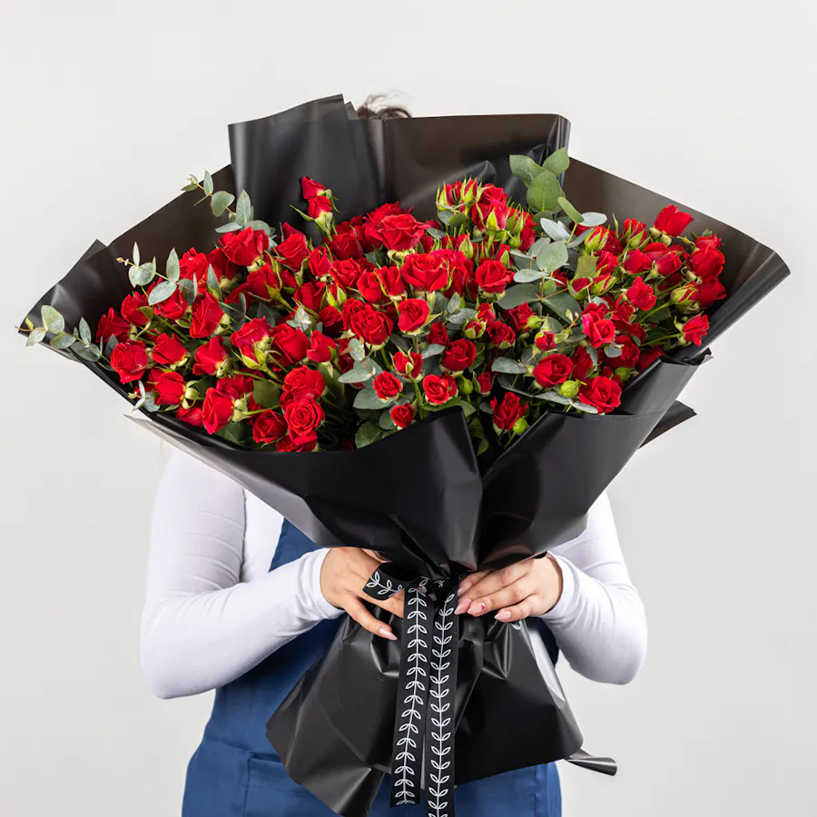 50 Red Baby Roses | Black Wrap 2