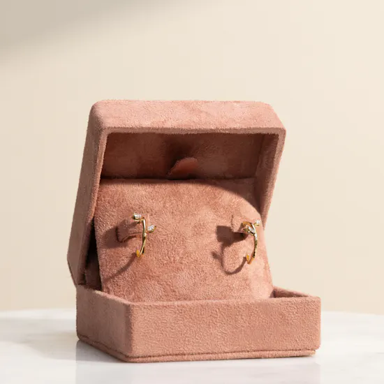 Siran by Iram Gold Lucky Bamboo Hoop Earrings with Diamond Leaves
