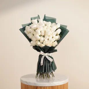 Pure Grace White Roses Bouquet | 50 Flowers