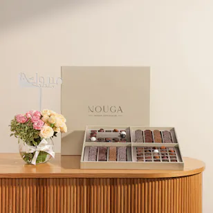 Nouga Quadruple Classic Chocolate Bonbons and Drops Box | Congratulations Flower Vase