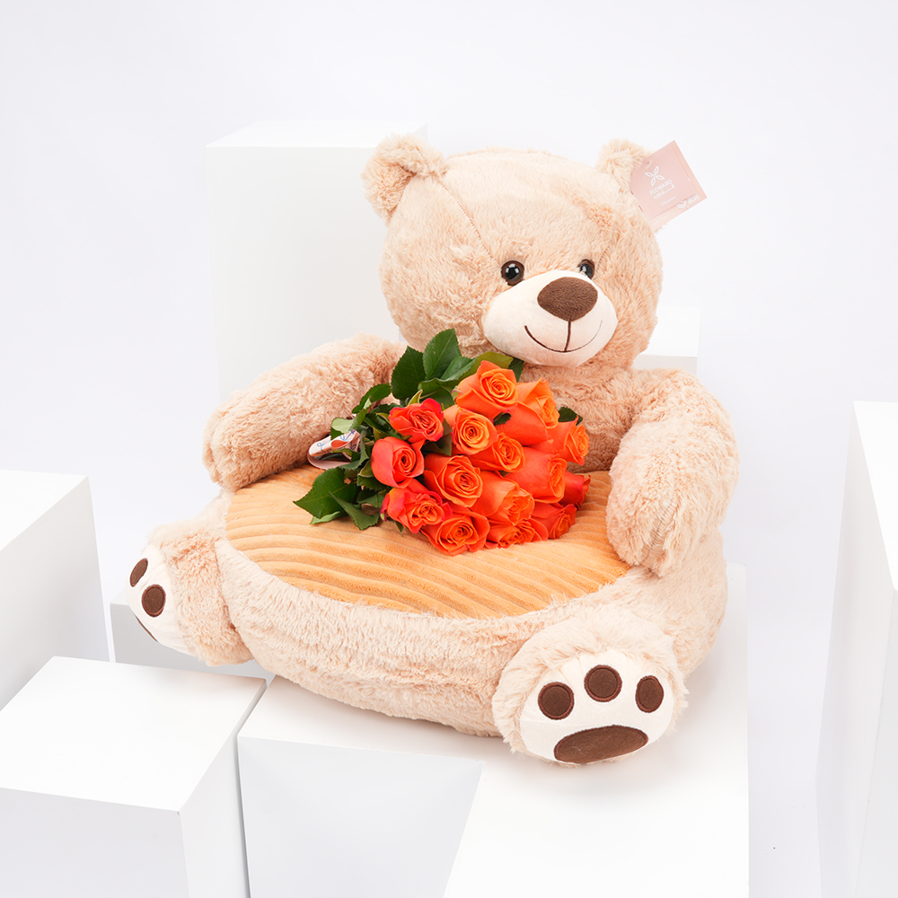 Floward Large Plush Bear with 15 Orange Roses Bouquet