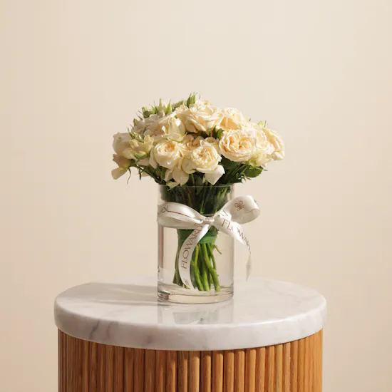 Delicate Peach Baby Roses Vase | 18 Flowers