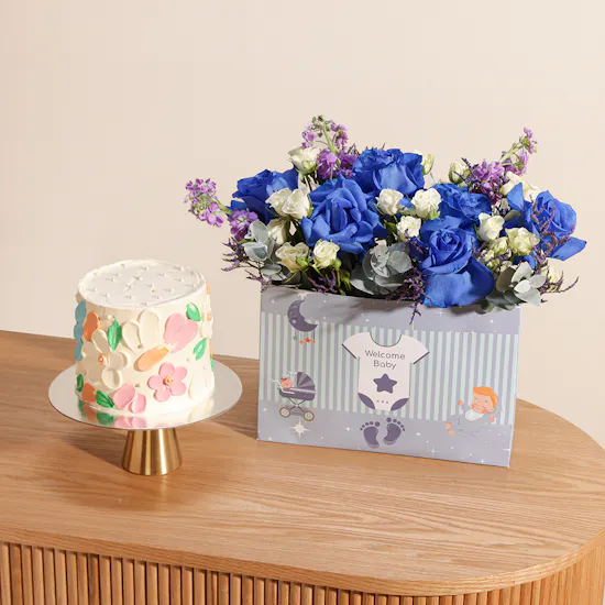 Floward Painted Palette Knife Cake | Welcome Baby Boy Flowers