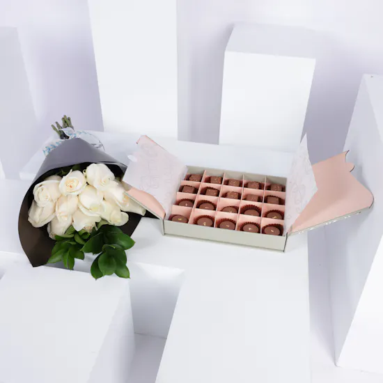 Floward Chocolates Box | White Roses