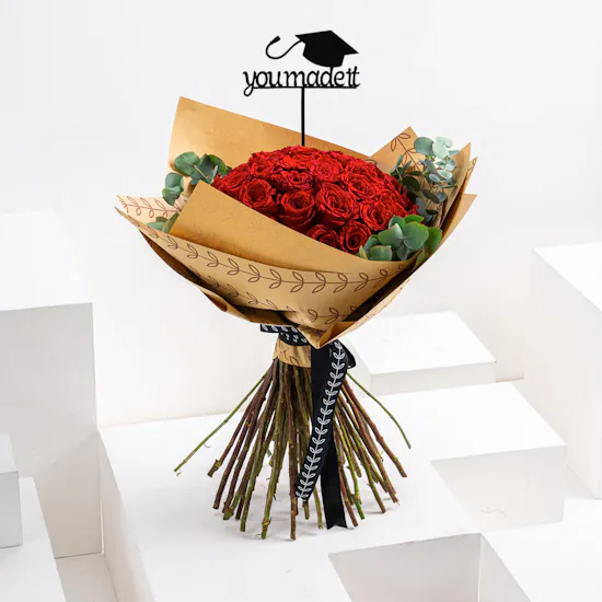 Graduation Roses | 50 Red Roses Hand Bouquet