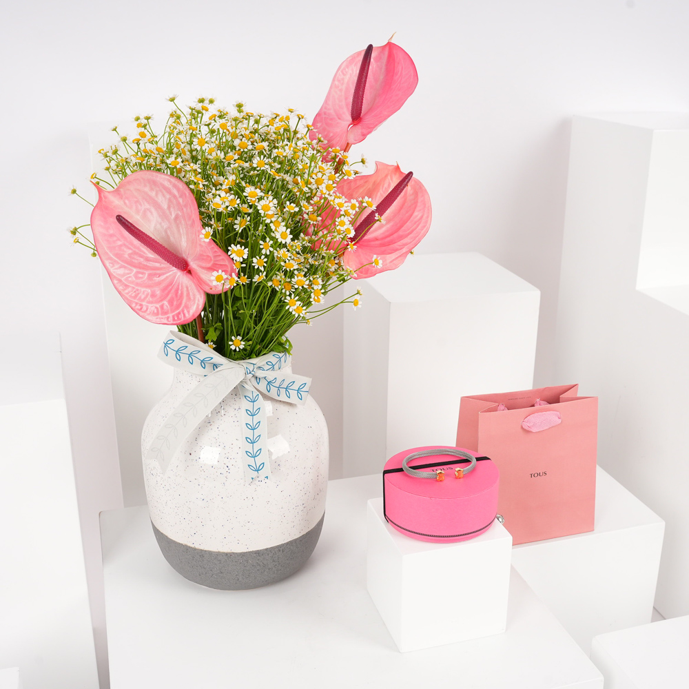 إسورة ميش ذهب و الاستيل نسائية من توس | الزهور الناعمه