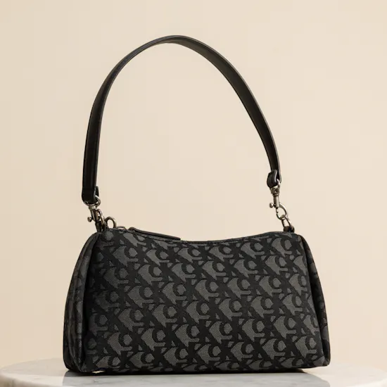 Calvin Klein Black Pleat Monogram Logo Women’s Shoulder Bag