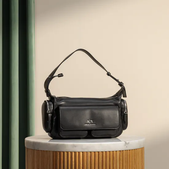 Armani Exchange Large Black Multi Pocket Shoulder Bag