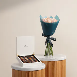 Mygovindas Wooden White Fancy Stuffed Dates Box | Harmonious Flower Bouquet Mygovindas Wooden White Fancy Stuffed Dates Box | Harmonious Flower Bouquet